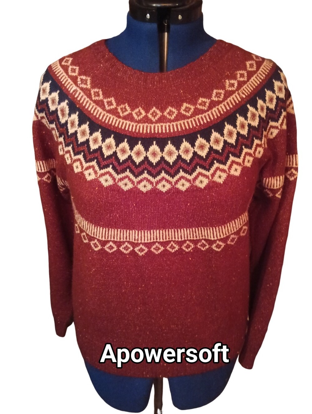 Weatherproof Maroon Fair Isle Crew Neck Sweater Sz L